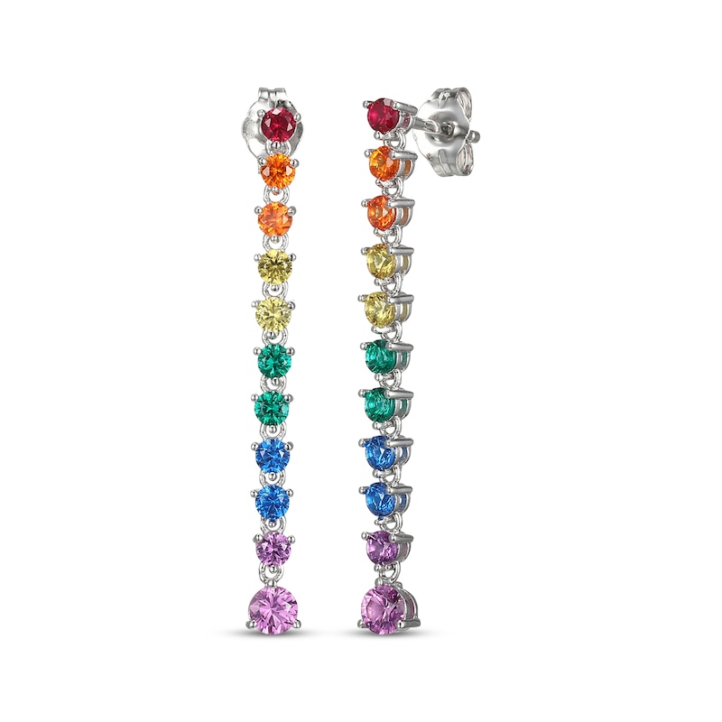 Main Image 1 of Lab-Created Gemstone Rainbow Drop Earrings Sterling Silver