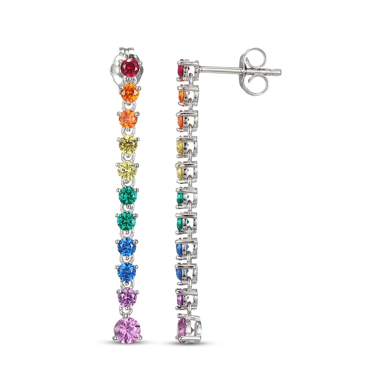 Main Image 3 of Lab-Created Gemstone Rainbow Drop Earrings Sterling Silver
