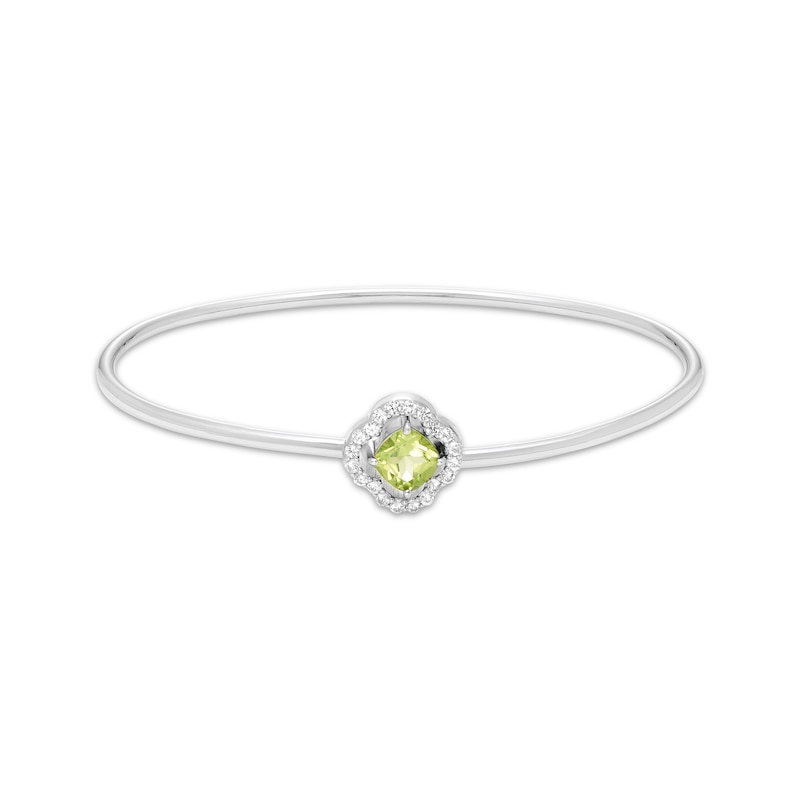 Cushion-Cut Peridot & White Lab-Created Sapphire Quatrefoil Frame Flex Bangle Sterling Silver