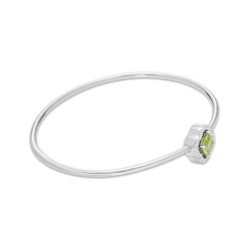 Cushion-Cut Peridot & White Lab-Created Sapphire Quatrefoil Frame Flex Bangle Sterling Silver