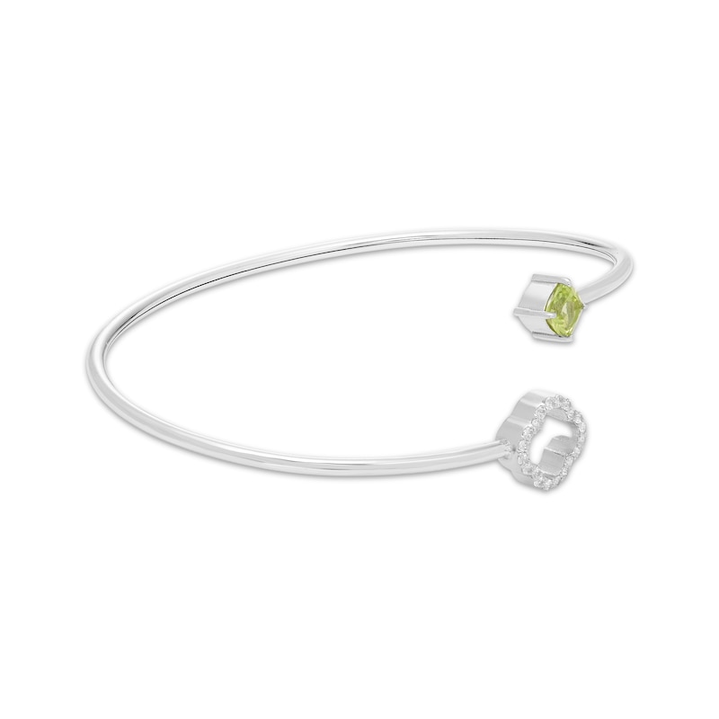 Cushion-Cut Peridot & White Lab-Created Sapphire Quatrefoil Frame Flex Bangle Sterling Silver