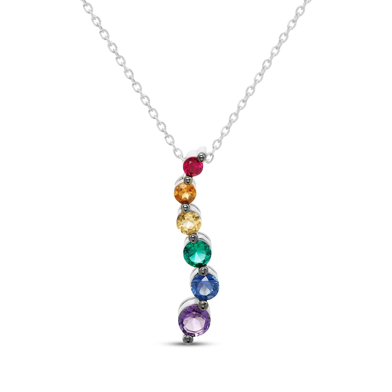 Main Image 1 of Natural & Lab-Created Gemstone Rainbow Journey Necklace Sterling Silver 18&quot;