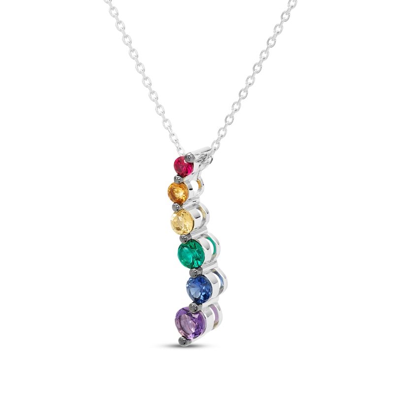 Natural & Lab-Created Gemstone Rainbow Journey Necklace Sterling Silver 18"