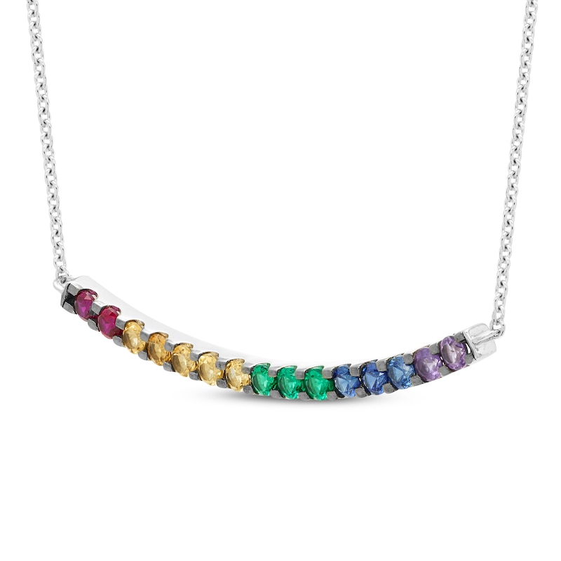 Main Image 2 of Natural & Lab-Created Gemstone Rainbow Smile Necklace Sterling Silver 18"