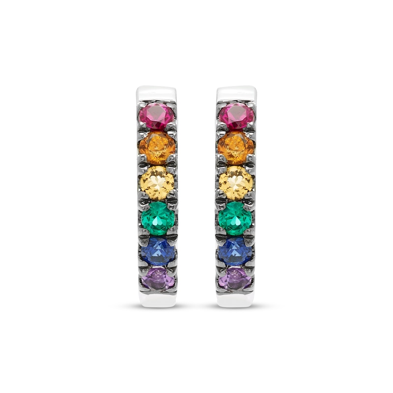 Main Image 2 of Natural & Lab-Created Gemstone Rainbow Hoop Earrings Sterling Silver