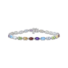 Oval-Cut Peridot, Citrine, Garnet, Amethyst & Blue Topaz Link Bracelet Sterling Silver 7.5"