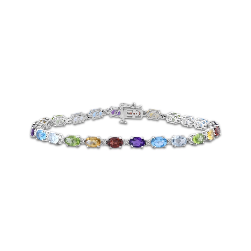 Main Image 1 of Oval-Cut Peridot, Citrine, Garnet, Amethyst & Blue Topaz Link Bracelet Sterling Silver 7.5&quot;