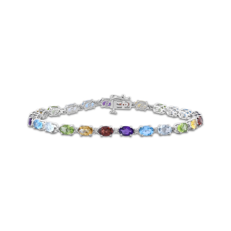 Oval-Cut Peridot, Citrine, Garnet, Amethyst & Blue Topaz Link Bracelet Sterling Silver 7.5"