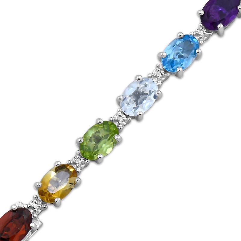 Main Image 2 of Oval-Cut Peridot, Citrine, Garnet, Amethyst & Blue Topaz Link Bracelet Sterling Silver 7.5&quot;