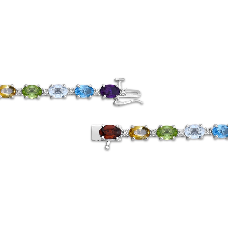 Main Image 3 of Oval-Cut Peridot, Citrine, Garnet, Amethyst & Blue Topaz Link Bracelet Sterling Silver 7.5&quot;