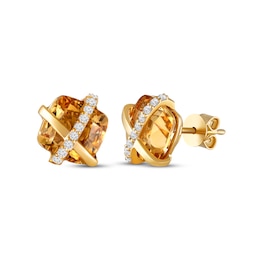 Cushion-Cut Citrine & White Lab-Created Sapphire Crisscross Stud Earrings 10K Yellow Gold