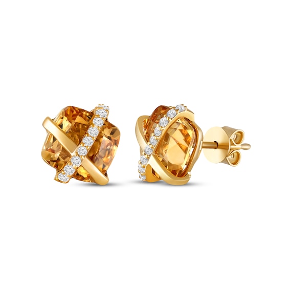 Cushion-Cut Citrine & White Lab-Created Sapphire Crisscross Stud Earrings 10K Yellow Gold