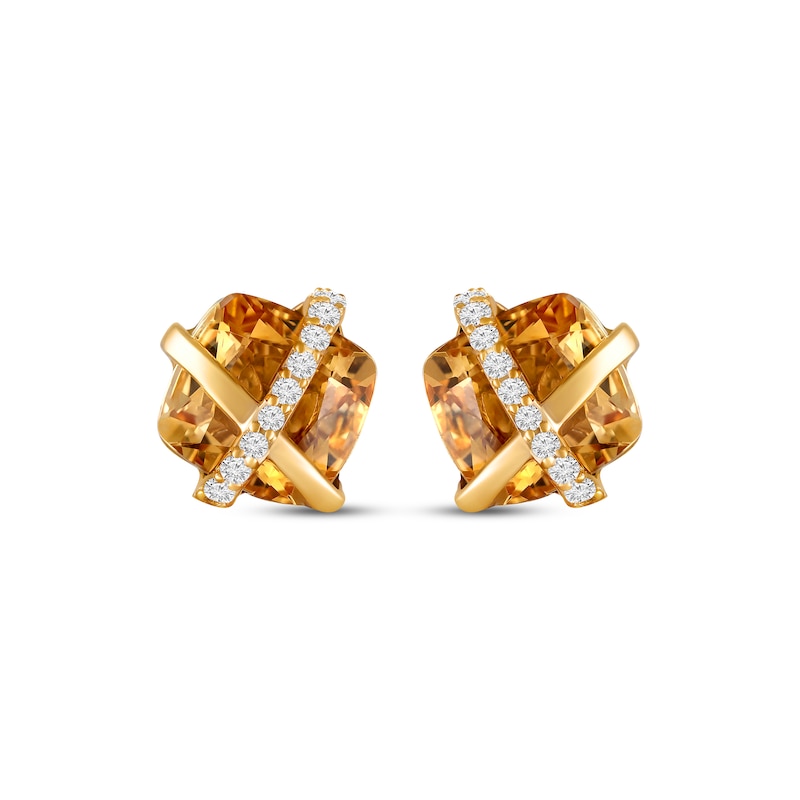 Main Image 2 of Cushion-Cut Citrine & White Lab-Created Sapphire Crisscross Stud Earrings 10K Yellow Gold
