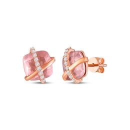 Cushion-Cut Rose Quartz & White Lab-Created Sapphire Crisscross Stud Earrings 10K Rose Gold