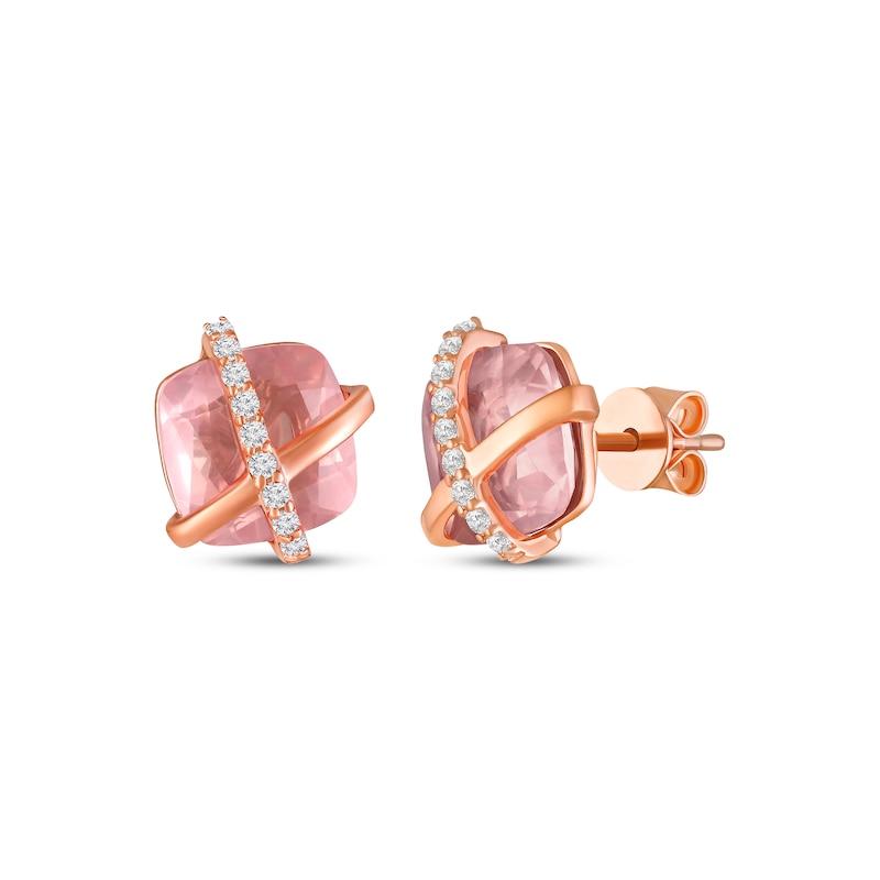 Main Image 1 of Cushion-Cut Rose Quartz & White Lab-Created Sapphire Crisscross Stud Earrings 10K Rose Gold