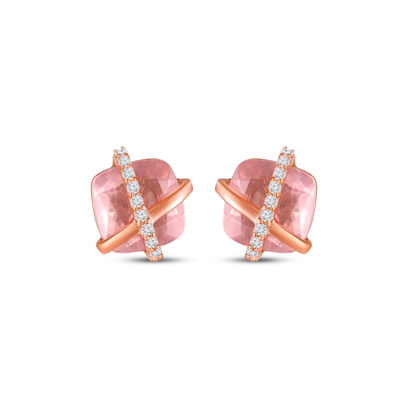 Main Image 2 of Cushion-Cut Rose Quartz & White Lab-Created Sapphire Crisscross Stud Earrings 10K Rose Gold