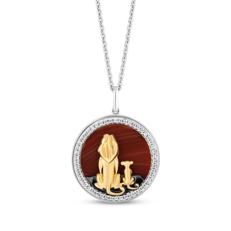 Disney Treasures The Lion King Orange Onyx & Diamond Necklace 1/5 ct tw Sterling Silver & 10K Yellow Gold 19"