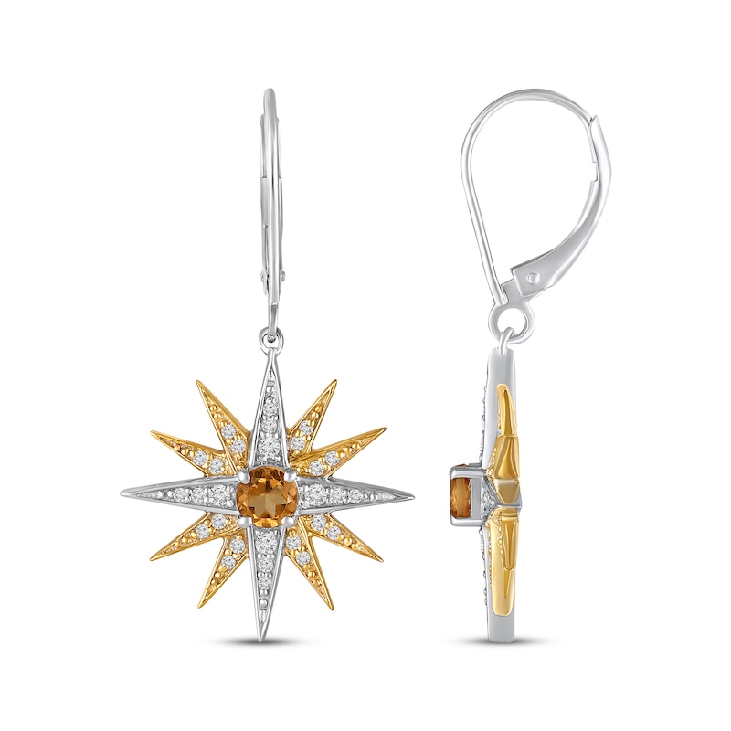Main Image 2 of Citrine & White Lab-Created Sapphire Star Drop Earrings Sterling Silver & 10K Yellow Gold