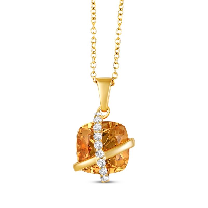 Main Image 1 of Cushion-Cut Citrine & White Lab-Created Sapphire Crisscross Necklace 10K Yellow Gold 18&quot;
