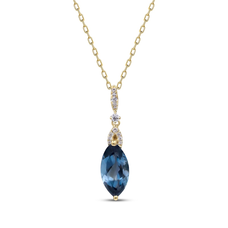 Main Image 1 of Marquise-Cut London Blue Topaz & Diamond Necklace 1/15 ct tw 10K Yellow Gold 18&quot;