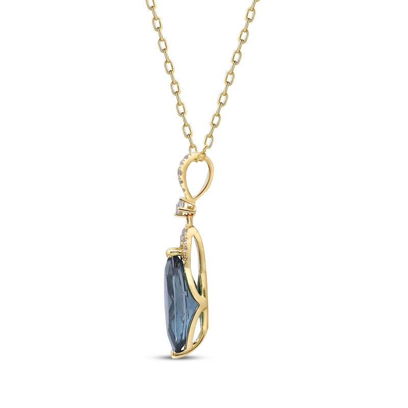 Main Image 2 of Marquise-Cut London Blue Topaz & Diamond Necklace 1/15 ct tw 10K Yellow Gold 18&quot;
