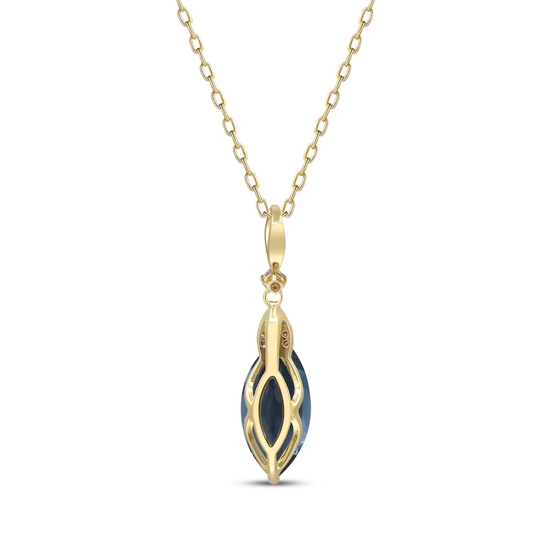 Main Image 3 of Marquise-Cut London Blue Topaz & Diamond Necklace 1/15 ct tw 10K Yellow Gold 18&quot;