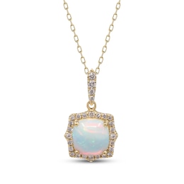 Cushion-Cut Opal & Diamond Arabesque Frame Necklace 1/6 ct tw 10K Yellow Gold 18"