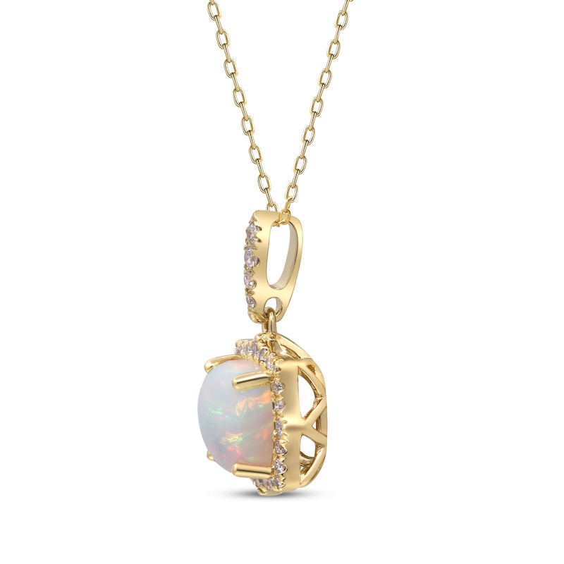 Main Image 2 of Cushion-Cut Opal & Diamond Arabesque Frame Necklace 1/6 ct tw 10K Yellow Gold 18&quot;