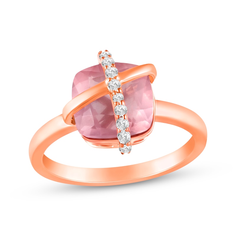 Main Image 1 of Cushion-Cut Rose Quartz & White Lab-Created Sapphire Crisscross Ring 10K Rose Gold