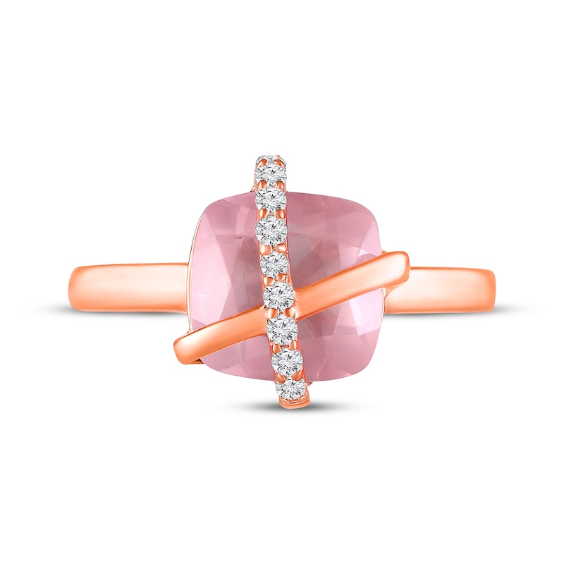 Main Image 4 of Cushion-Cut Rose Quartz & White Lab-Created Sapphire Crisscross Ring 10K Rose Gold