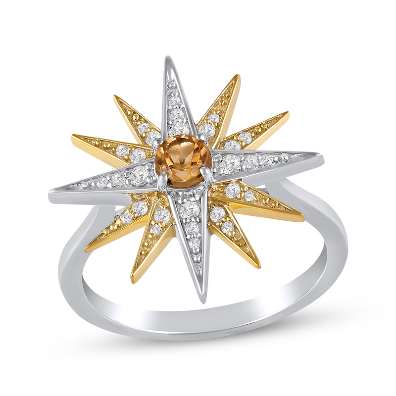 Main Image 1 of Citrine & White Lab-Created Sapphire Star Ring Sterling Silver & 10K Yellow Gold