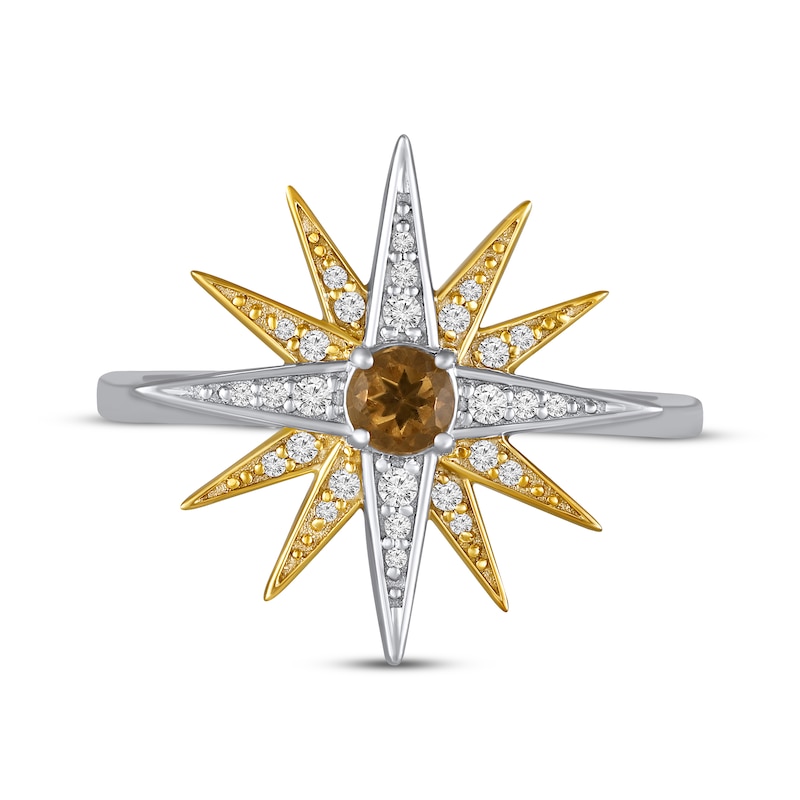 Main Image 4 of Citrine & White Lab-Created Sapphire Star Ring Sterling Silver & 10K Yellow Gold