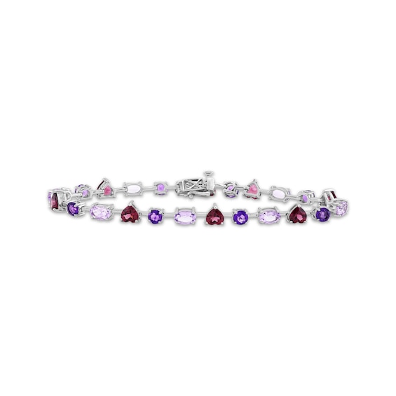Heart-Shaped Rhodolite Garnet, Oval & Round-Cut Amethyst Bracelet Sterling Silver 7.25"