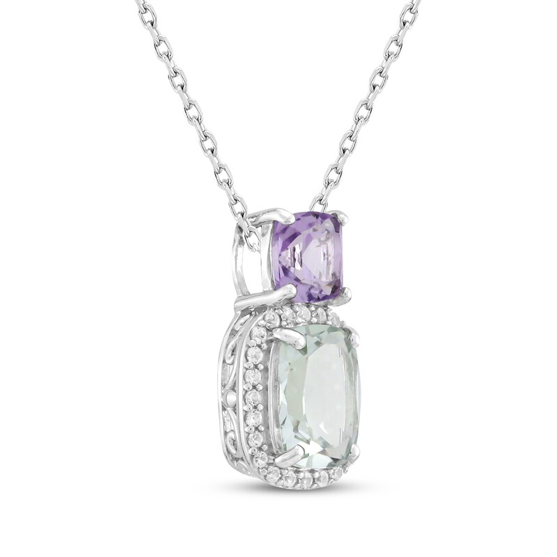 Main Image 2 of Cushion-Cut Green Quartz, Amethyst & White Lab-Created Sapphire Necklace Sterling Silver 18&quot;