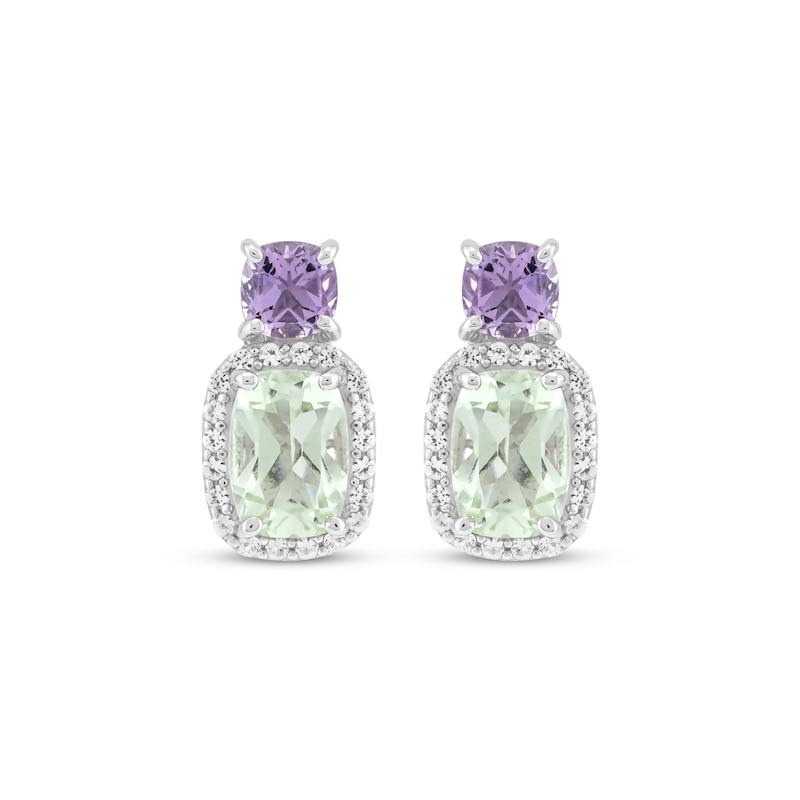 Main Image 2 of Cushion-Cut Green Quartz, Amethyst & White Lab-Created Sapphire Earrings Sterling Silver