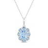 Thumbnail Image 1 of Oval-Cut Swiss Blue Topaz & White Lab-Created Sapphire Halo Necklace Sterling Silver 18&quot;