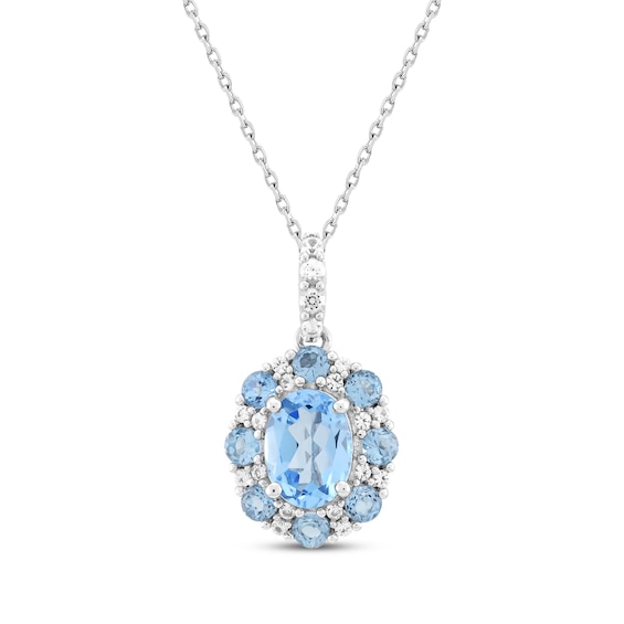 Oval-Cut Swiss Blue Topaz & White Lab-Created Sapphire Halo Necklace Sterling Silver 18"