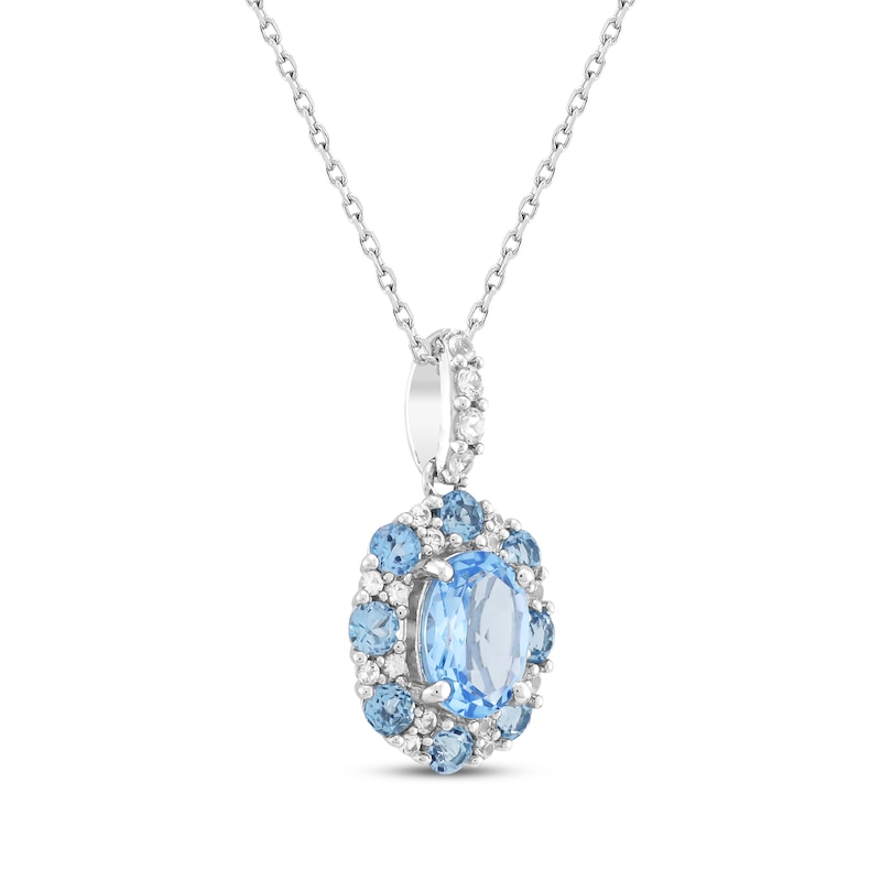 Main Image 2 of Oval-Cut Swiss Blue Topaz & White Lab-Created Sapphire Halo Necklace Sterling Silver 18&quot;