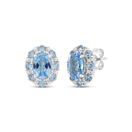 Oval-Cut Swiss Blue Topaz & White Lab-Created Sapphire Halo Stud Earrings Sterling Silver