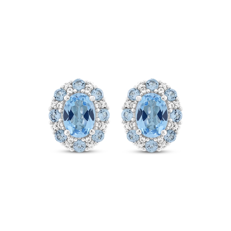 Main Image 2 of Oval-Cut Swiss Blue Topaz & White Lab-Created Sapphire Halo Stud Earrings Sterling Silver