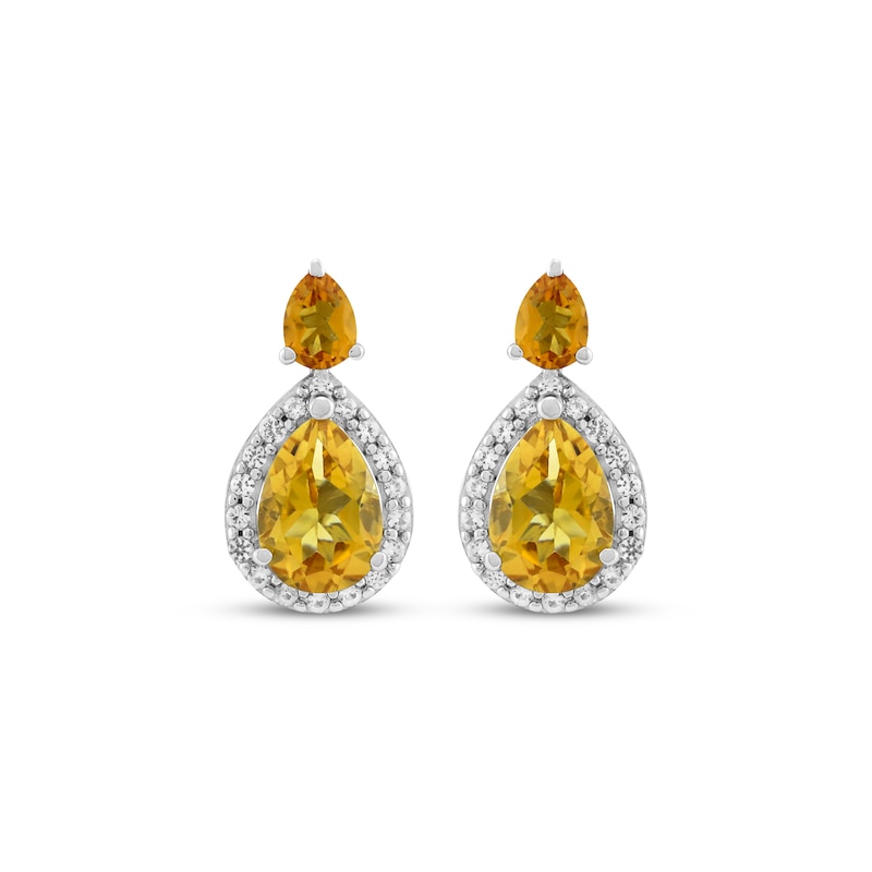 Main Image 2 of Pear-Shaped Citrine & White Lab-Created Sapphire Earrings Sterling Silver