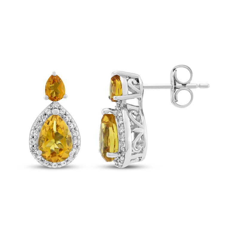 Main Image 3 of Pear-Shaped Citrine & White Lab-Created Sapphire Earrings Sterling Silver