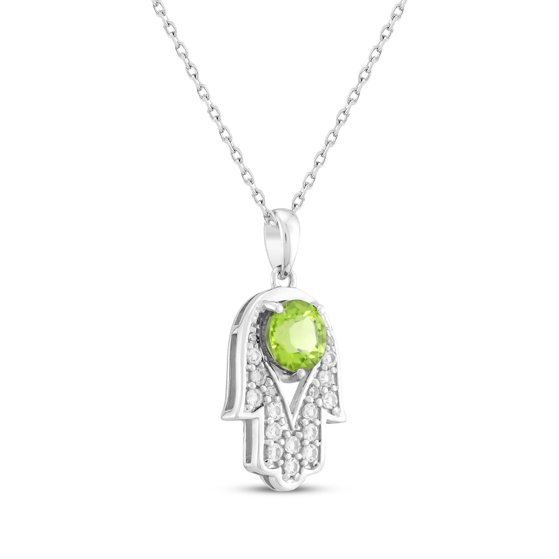 Main Image 2 of Peridot & White Lab-Created Sapphire Hamsa Necklace Sterling Silver 18&quot;
