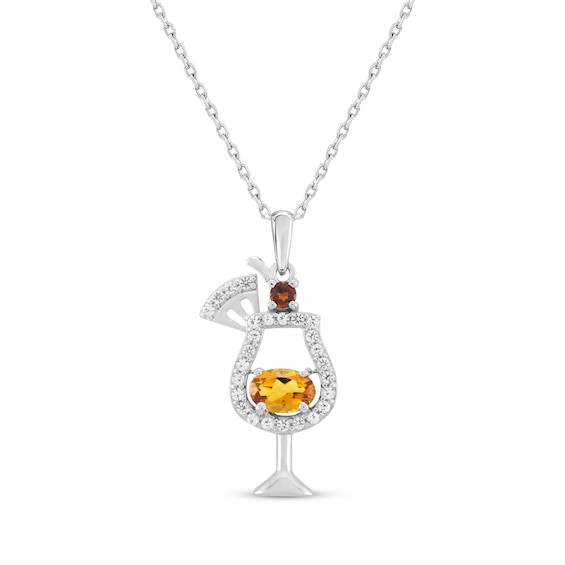 Oval-Cut Citrine, Round-Cut Garnet & White Lab-Created Sapphire Cocktail Necklace Sterling Silver 18"