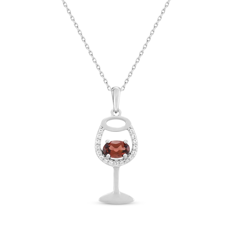 Oval-Cut Garnet & White Lab-Created Sapphire Wine Glass Necklace Sterling Silver 18"