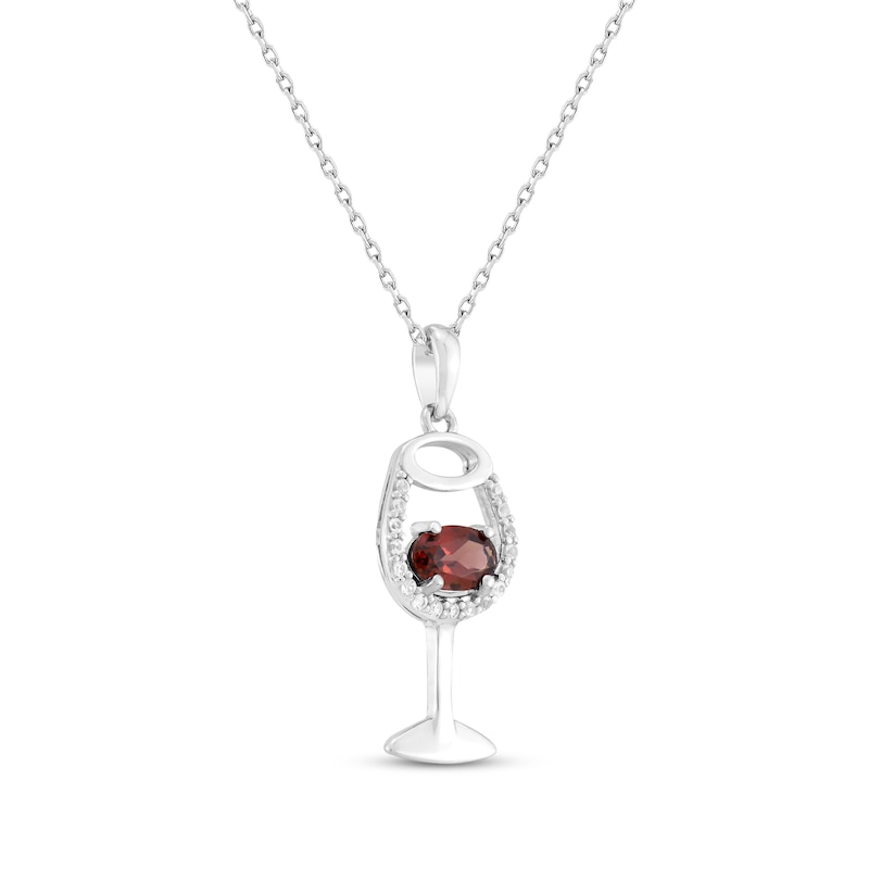 Oval-Cut Garnet & White Lab-Created Sapphire Wine Glass Necklace Sterling Silver 18"