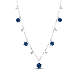 London Blue Topaz & White Sapphire Station Dangle Necklace Sterling Silver 18"