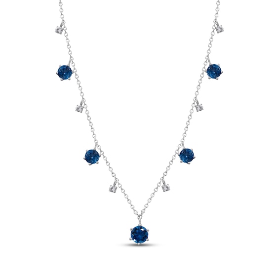 London Blue Topaz & White Sapphire Station Dangle Necklace Sterling Silver 18"
