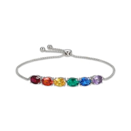 Oval-Cut Lab-Created Gemstone Rainbow Bolo Bracelet Sterling Silver