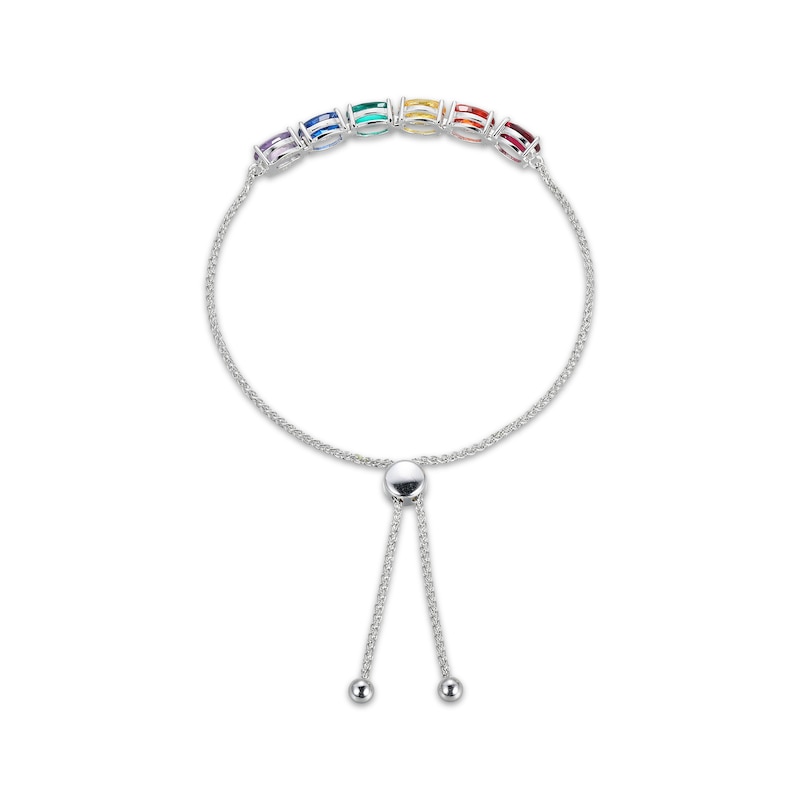 Main Image 2 of Oval-Cut Lab-Created Gemstone Rainbow Bolo Bracelet Sterling Silver